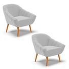Kit 02 Poltronas Giovana Suede Cinza Pés Palito Castanho D03 - D'Rossi