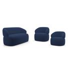 Kit 02 Poltronas Giratória e 01 Sofá Orgânico Glee 02 Lugares 140cm Veludo Azul Marinho - Abmaza