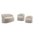 Kit 02 Poltronas Giratória e 01 Sofá Orgânico Glee 03 Lugares 170cm Veludo Bege - Abmaza