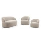Kit 02 Poltronas Giratória E 01 Sofá Orgânico Glee 03 Lugares 170cm Veludo Bege - Abmaza