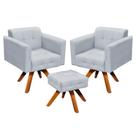 Kit 02 Poltronas Giratória Elisa E 01 Puff Suede Base Madeira Kit 02 Poltronas Giratória Elisa E 01 Puff Suede Base Madeira