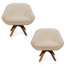 Kit 02 Poltronas Giratória Giovana material sintético Base Madeira Mm30