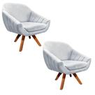 Kit 02 Poltronas Giratória Giovana Suede Cinza Base Madeira
