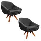 Kit 02 Poltronas Giratória Giovana Suede Preto Base Madeira