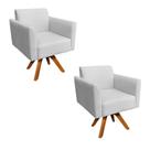 Kit 02 Poltronas Giratória Marisa Suede Base Madeira