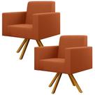 Kit 02 Poltronas Giratórias Sala de Estar Base de Madeira Helô L02 Tecido Terracota - Lyam Decor