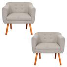 Kit 02 Poltronas Julia Linho Fino Bege A27 Castanho