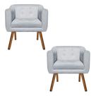 Kit 02 Poltronas Julia Suede Cinza Strass Pés Palito