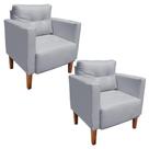 Kit 02 Poltronas Lívia material sintético Cinza Pés Chanfrado Drossi