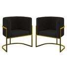 Kit 02 Poltronas Lua Sala Decorativa Base De Ferro Gold Preto