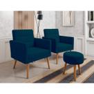 Kit 02 Poltronas Lux Decorativas E Puff Suede Azul Marinho Kit 02 Poltronas Lux Decorativas E Puff Suede Azul Marinho