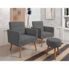 Kit 02 Poltronas Lux Decorativas E Puff Suede Cinza Kit 02 Poltronas Lux Decorativas E Puff Suede Cinza
