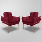 Kit 02 Poltronas Luxo Decorativa 12 Cores - Base Ferro Cobre