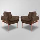Kit 02 Poltronas Luxo Moderna 12 Cores - Base Ferro Rose