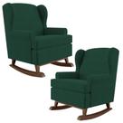 Kit 02 Poltronas Malu Base De Madeira P02 Suede Verde Musgo Kit 02 Poltronas Malu Base De Madeira P02 Suede Verde Musgo