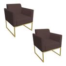 Kit 02 Poltronas Marisa Base Dourado Marrom Kit 02 Poltronas Marisa Base Dourado Marrom