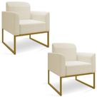 Kit 02 Poltronas Marisa Linho Areia A27 Base Industrial Metálica Dourado D03 - D'Rossi