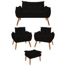 Kit 02 Poltronas + Namoradeira + Puff Opala Balaqui Decor Preto