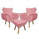 Kit 02 Poltronas Opala Com 01 Puff Opala Suede Rose