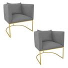 Kit 02 Poltronas Paola Suede Base Dourado Grafite Drossi