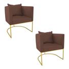 Kit 02 Poltronas Paola Suede Marrom Base Dourado Drossi