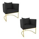 Kit 02 Poltronas Paola Suede Preto Base Dourado Drossi