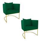 Kit 02 Poltronas Paola Suede Verde Base Dourado Drossi