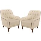 Kit 02 Poltronas Para Sala De Estar Com Tachas Base Fixa Blenda M03 Linho Bege - Lyam Decor