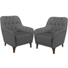 Kit 02 Poltronas Para Sala De Estar Com Tachas Base Fixa Blenda M03 Linho Chumbo - Lyam Decor Kit 02 Poltronas Para Sala De Estar Com Tachas Base Fixa Blenda M03 Linho Chumbo - Lyam Decor