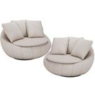Kit 02 Poltronas Para Sala De Estar Decorativa Giratória Kira M03 Linho Cru - Lyam Decor