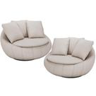 Kit 02 Poltronas Para Sala De Estar Decorativa Giratória Kira M03 Linho Cru - Lyam Decor