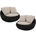 Kit 02 Poltronas Para Sala De Estar Decorativa Giratória Kira material sintético Preto Linho Bege - Lyam Decor