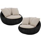Kit 02 Poltronas Para Sala De Estar Decorativa Giratória Kira material sintético Preto Linho Bege - Lyam Decor