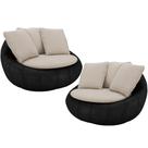 Kit 02 Poltronas Para Sala De Estar Decorativa Giratória Kira material sintético Preto Linho Bege - Lyam Decor
