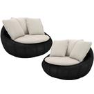 Kit 02 Poltronas Para Sala De Estar Decorativa Giratória Kira material sintético Preto Linho Cru - Lyam Decor
