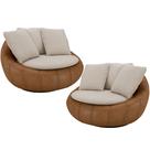 Kit 02 Poltronas Para Sala De Estar Decorativa Giratória Kira material sintético Whisky Linho Bege - Lyam Decor
