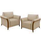 Kit 02 Poltronas Para Sala De Estar Decorativas Base Fixa Stefan M03 Linho Bege Escuro - Lyam Decor
