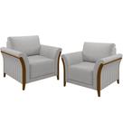 Kit 02 Poltronas Para Sala De Estar Decorativas Base Fixa Stefan M03 Linho Cinza - Lyam Decor