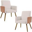 Kit 02 Poltronas Pés Palito Linho Cru material sintético Camel