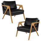 Kit 02 Poltronas Pietra Estrutura Madeira L02 Preto Brilho