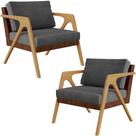 Kit 02 Poltronas Pietra L02 Marrom Linho Cinza Escuro Kit 02 Poltronas Pietra L02 Marrom Linho Cinza Escuro