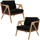 Kit 02 Poltronas Pietra L02 material sintético Marrom Linho Chumbo