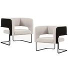 Kit 02 Poltronas Preto Corano Preto C-05 Linho Cru C-443