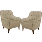 Kit 02 Poltronas Sala De Estar Com Tachas Base Fixa Blenda M03 Linho Bege Escuro - Lyam Decor