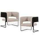 Kit 02 Poltronas Scarlett D02 Base Aço Preto Corano Preto C-05 Linho Bege C-107 - Lyam Decor Kit 02 Poltronas Scarlett D02 Base Aço Preto Corano Preto C-05 Linho Bege C-107 - Lyam Decor