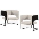 Kit 02 Poltronas Scarlett D02 Base Aço Preto Corano Preto C-05 Linho Cru C-443 - Lyam Decor