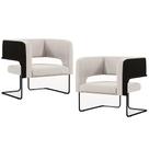 Kit 02 Poltronas Scarlett D02 Base Aço Preto Corano Preto C-05 Linho Cru C-443 - Lyam Decor