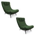 Kit 02 Poltronas Sher Suede Pés Palito De Ferro Verde