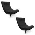 Kit 02 Poltronas Sher Suede Preto Pés Palito de Ferro D03 - D'Rossi