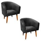Kit 02 Poltronas Stella Suede Preto Pés Palito Castanho